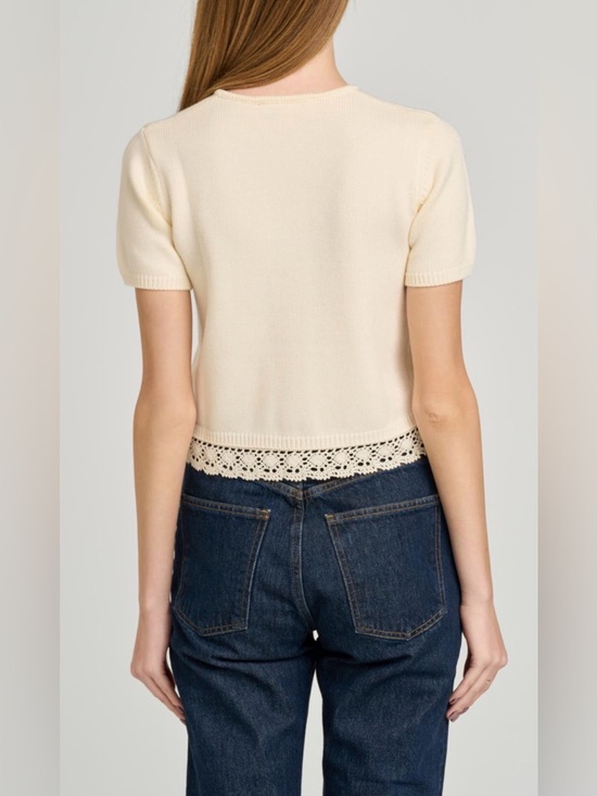 WAYF Carine Lace Trim Button Front Cardigan in Cream Juinor’s Size Small - Picture 3 of 4